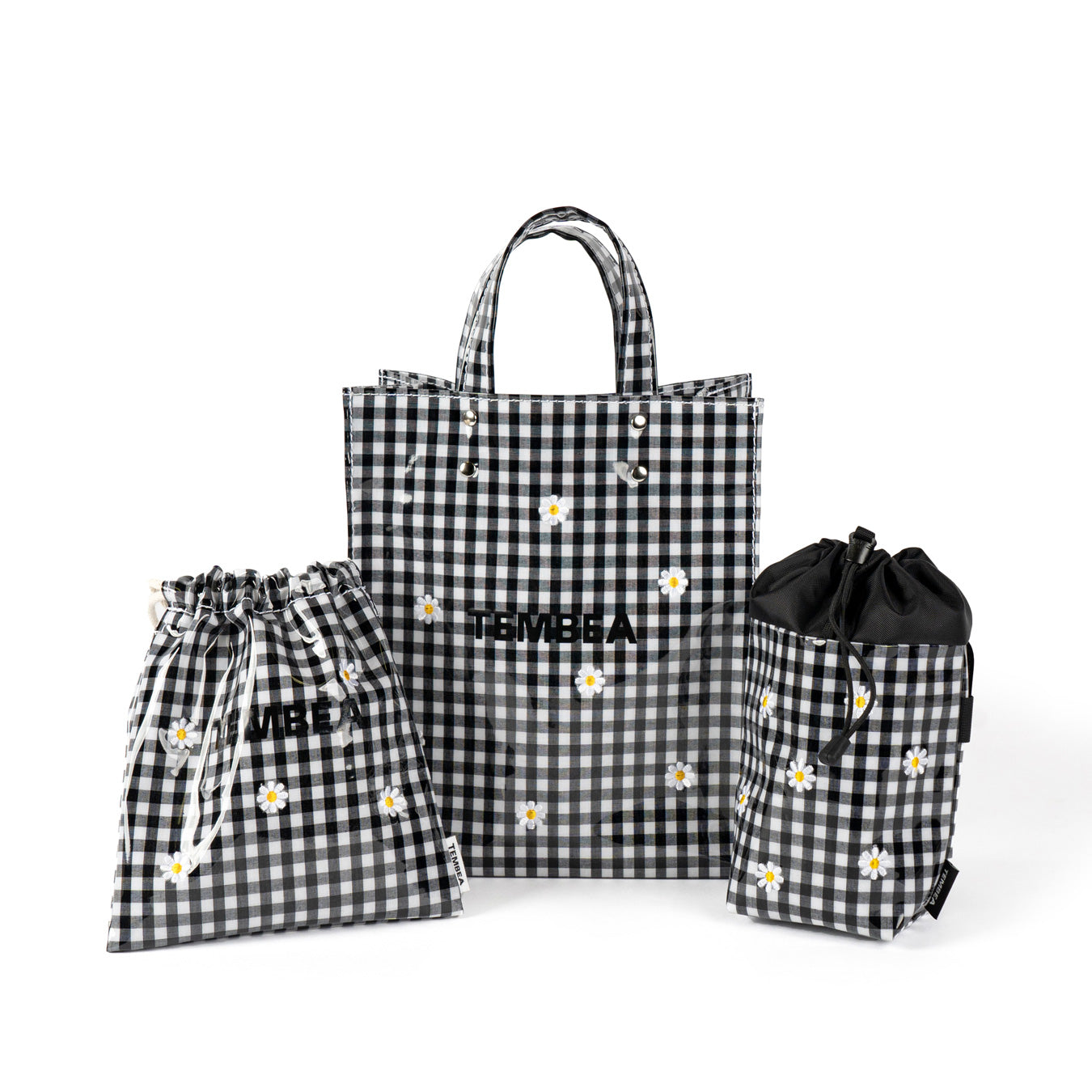 TEMBEA×Friday PAPER TOTE SMALL "Flower Embroidery" GINGHAM BLACK