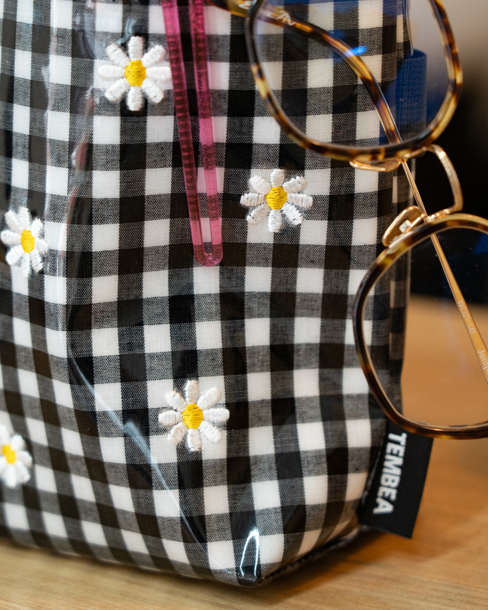 TEMBEA×Friday STEM BAG "Flower Embroidery" GINGHAM BLACK