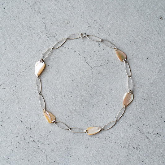 Melanie Decourcey Oval silver links with Vintage mother of pearl parts