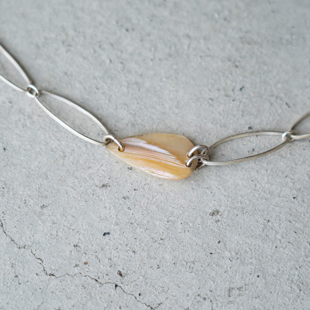 Melanie Decourcey Oval silver links with Vintage mother of pearl parts