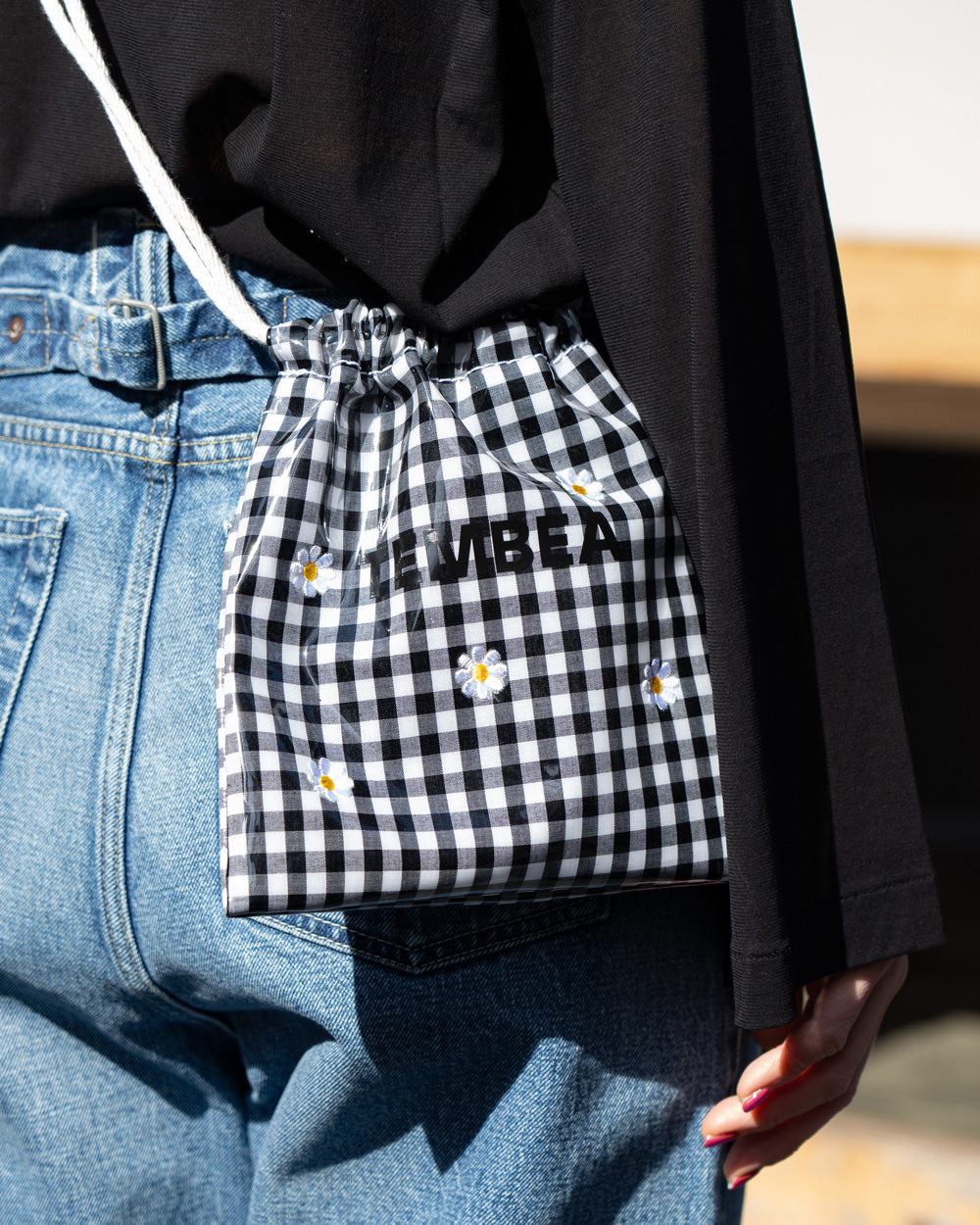 TEMBEA×Friday POCHETTE "Flower Embroidery" GINGHAM BLACK