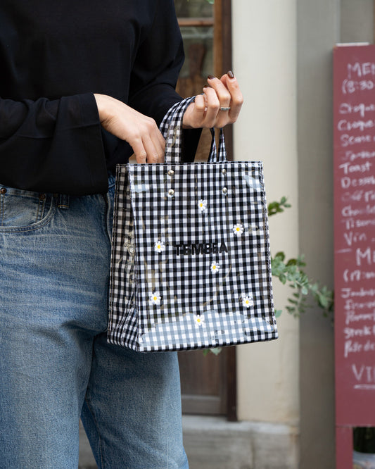 TEMBEA×Friday PAPER TOTE SMALL  "Flower Embroidery"  GINGHAM BLACK