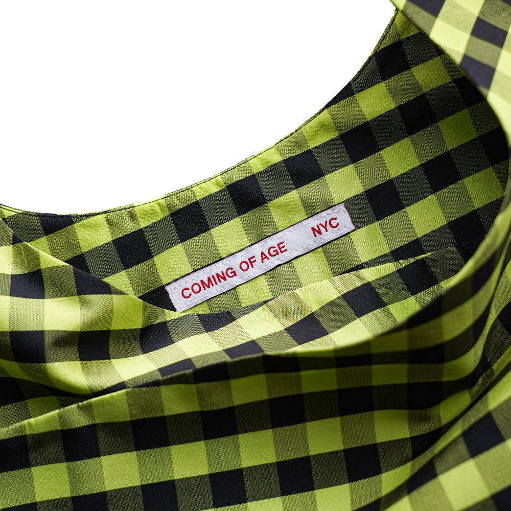 COA NYC HOBO MINI BAG IN GINGHAM LIME BLACK