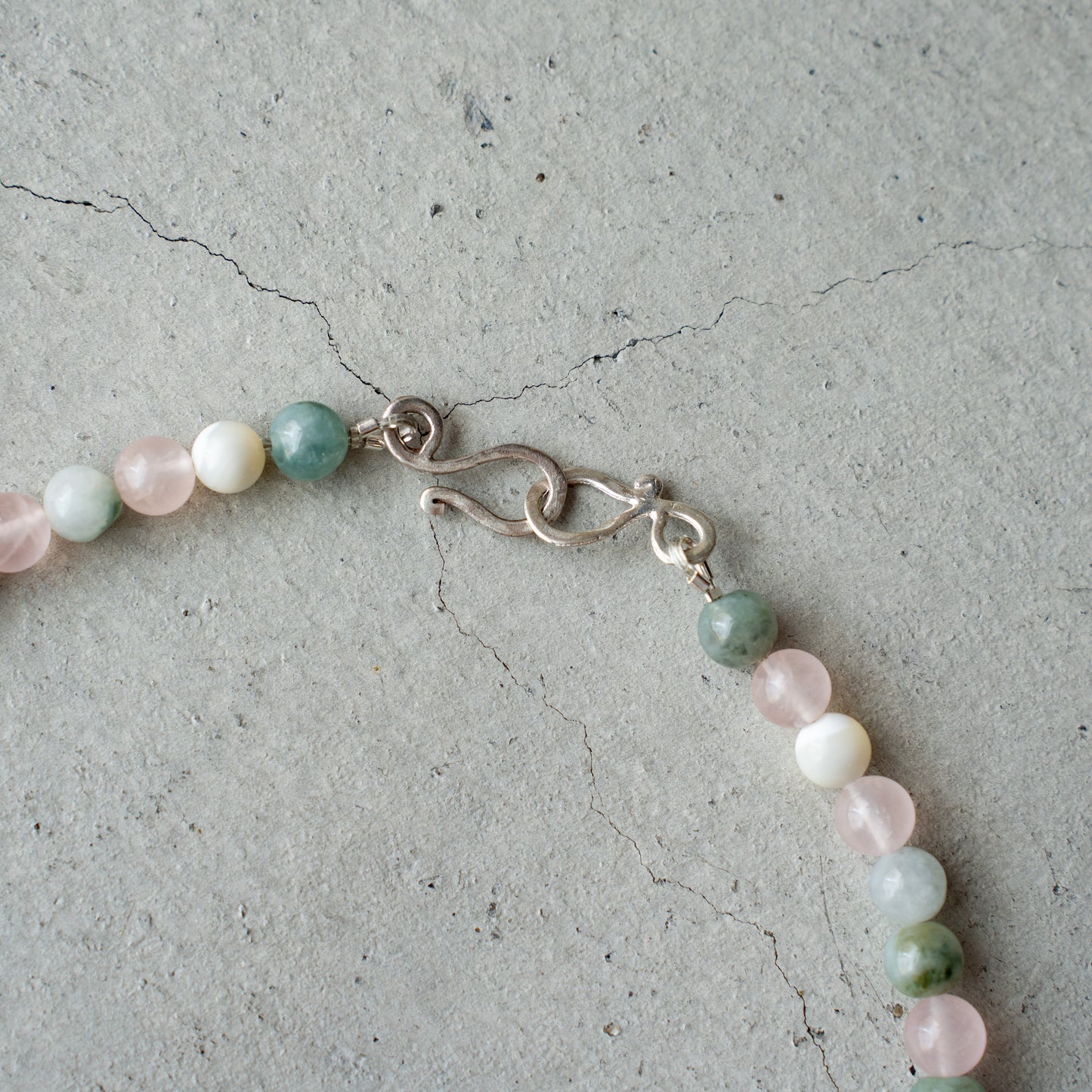 Melanie DeCourcey Mother of pearl, rose quartz, angelite, aventurine, pearl