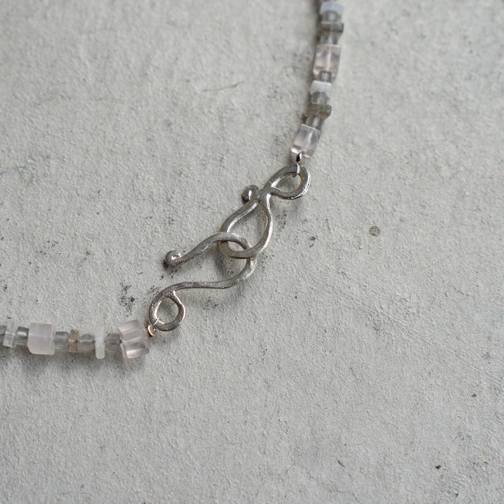 Melanie DeCourcey Labradorite , moon stone, rose quartz cube and agate cubes necklace