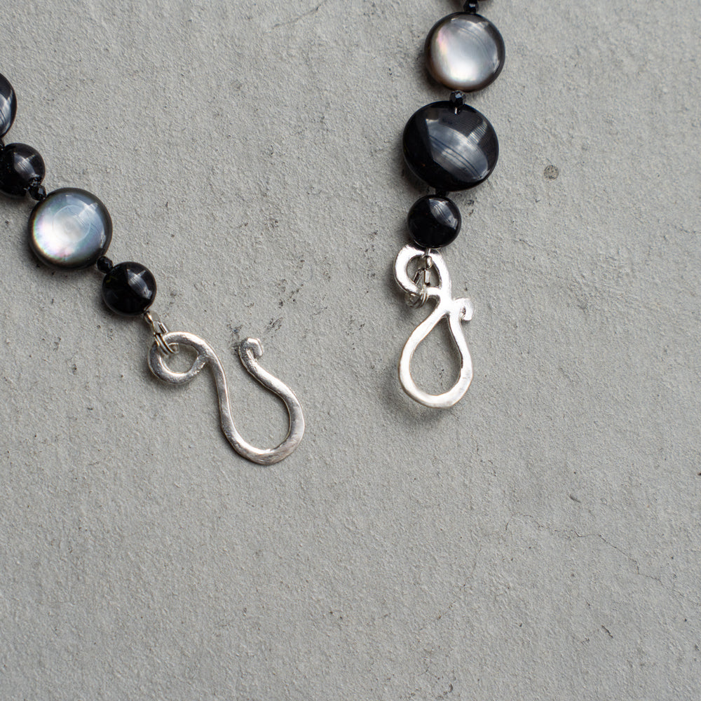 Melanie DeCourcey Black and white mother of pearl, onyx and spinel necklace