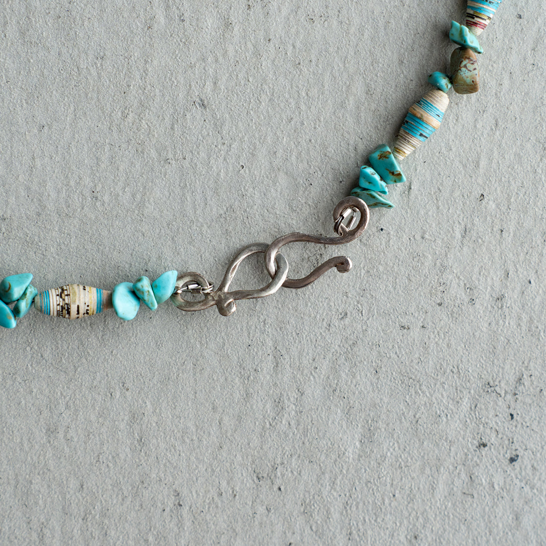 Melanie DeCourcey Turquoise and multicolor African paper beads alternating