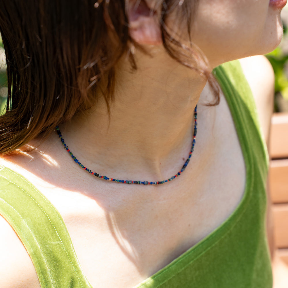Melanie DeCourcey Beaded necklace -Lapis lazuli, malachite, serpentine, gold fill detail