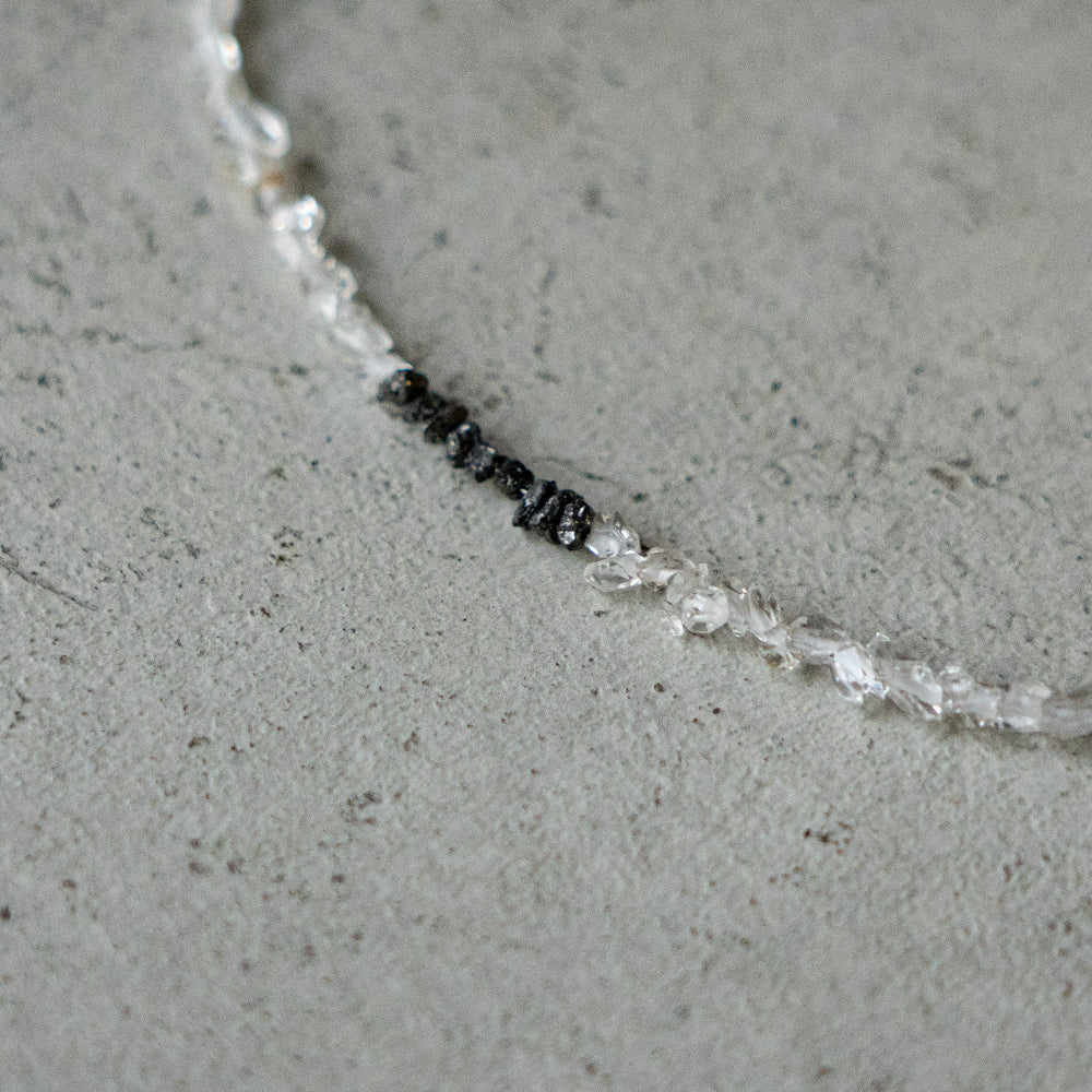 Melanie DeCourcey White harkimer diamonds with black unpolished raw daiamonds