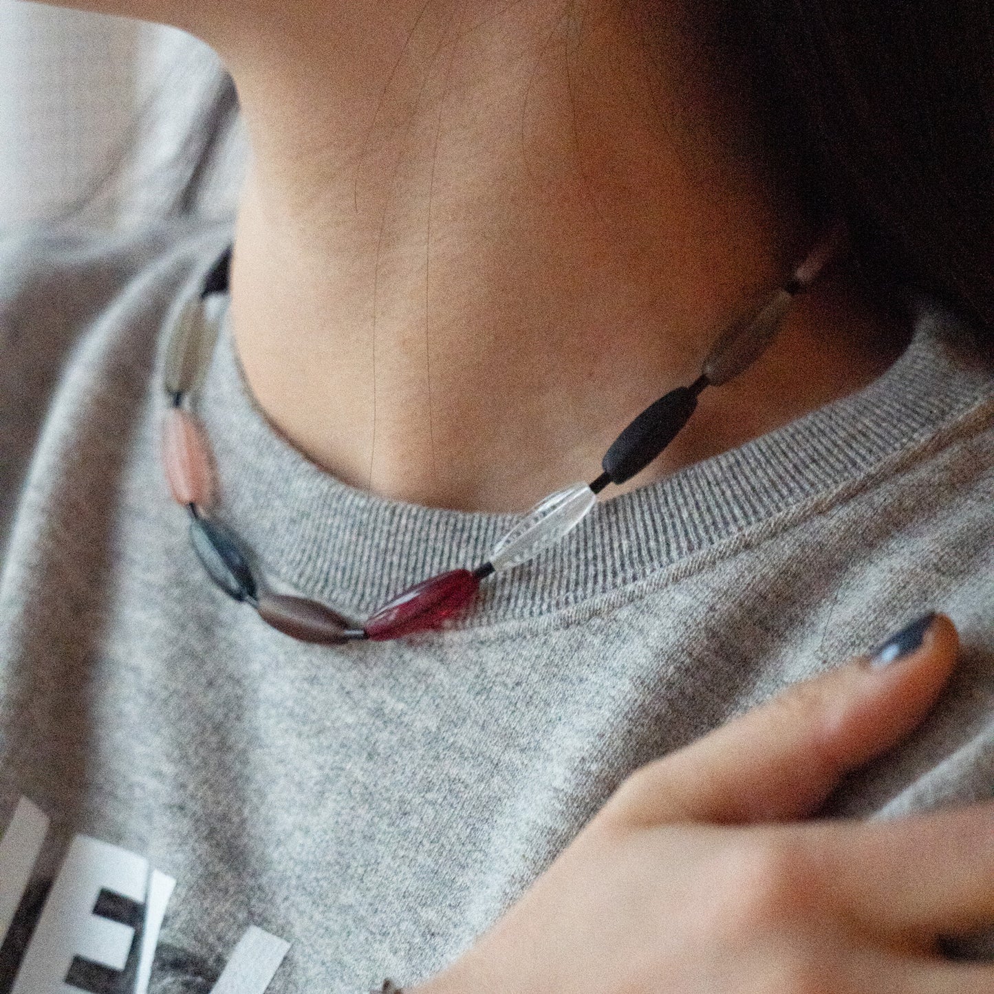 Melanie Decourcey Multicolor Czech glass beads with onyx tubes
