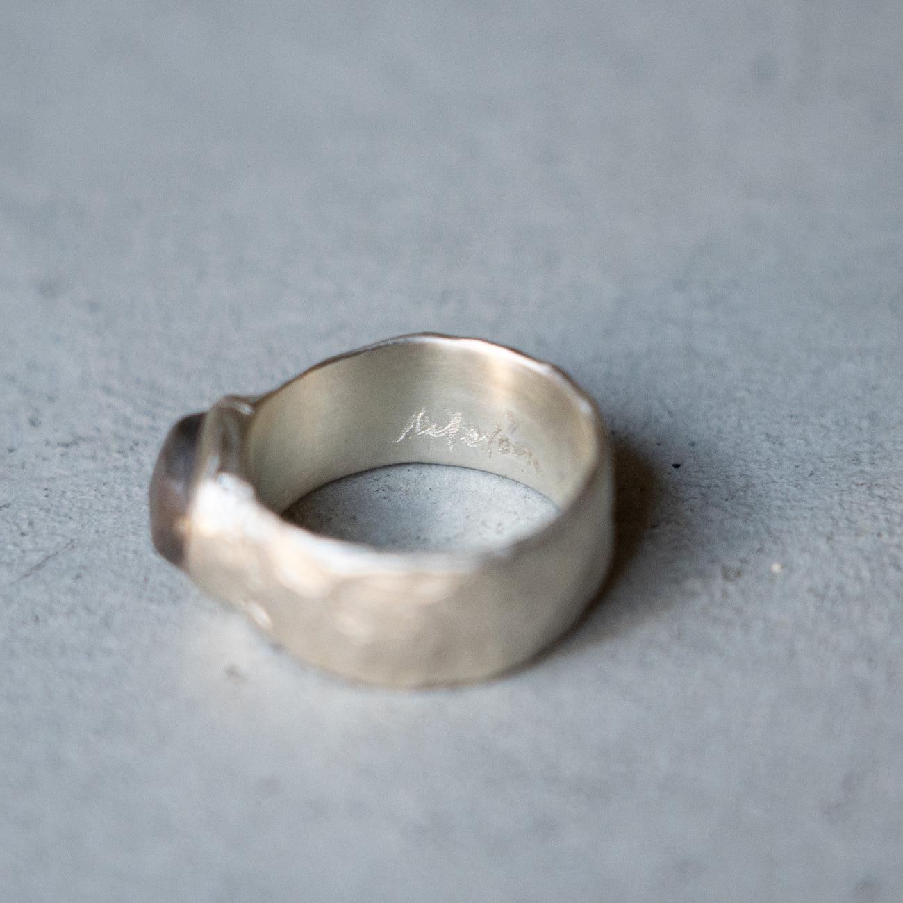 Melanie Decourcey Textured silver ring with oxidized silver dome