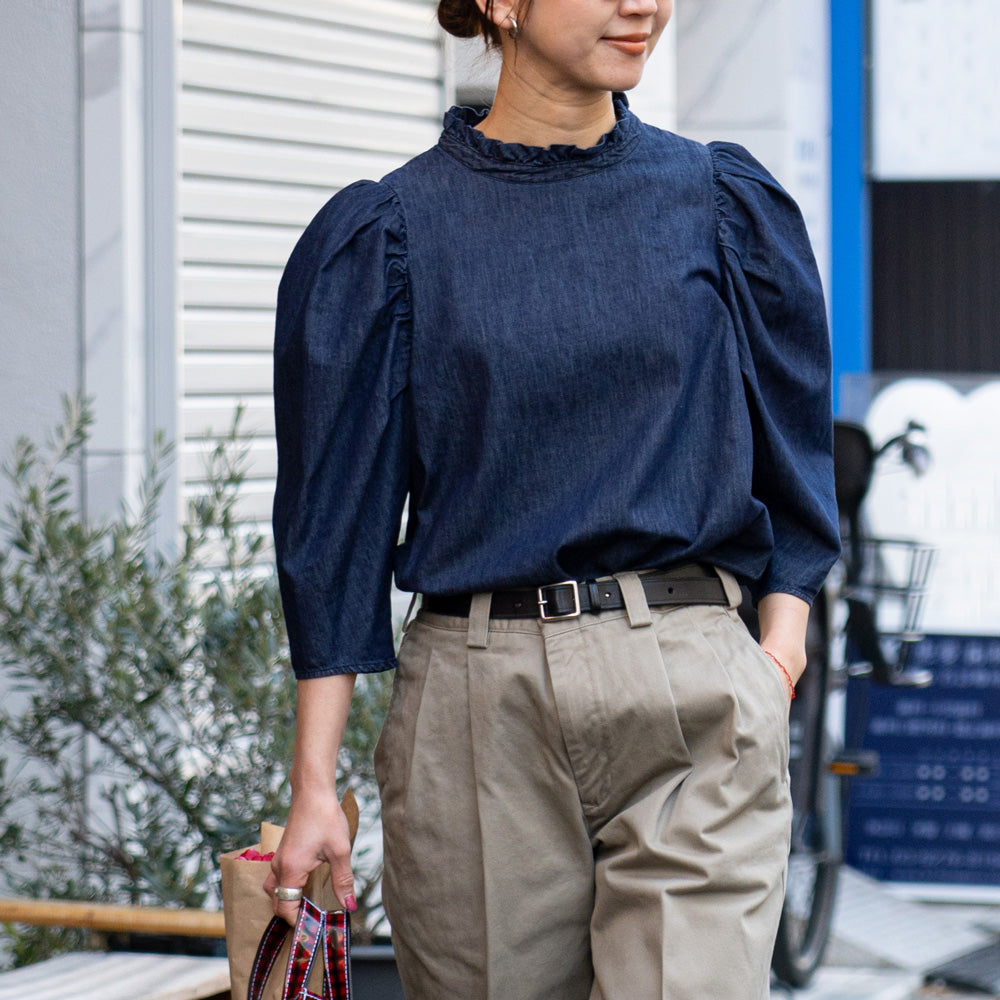 Oblada DENIM SHIRRING BLOUSE