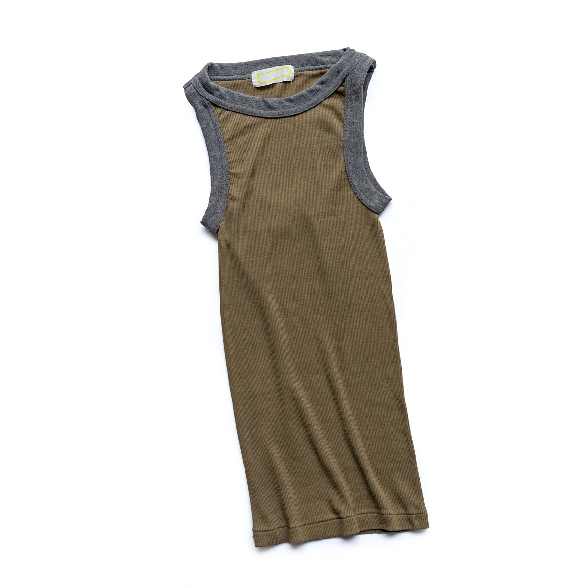 Ohh! × Friday  Cotton silk rib tank -Khaki