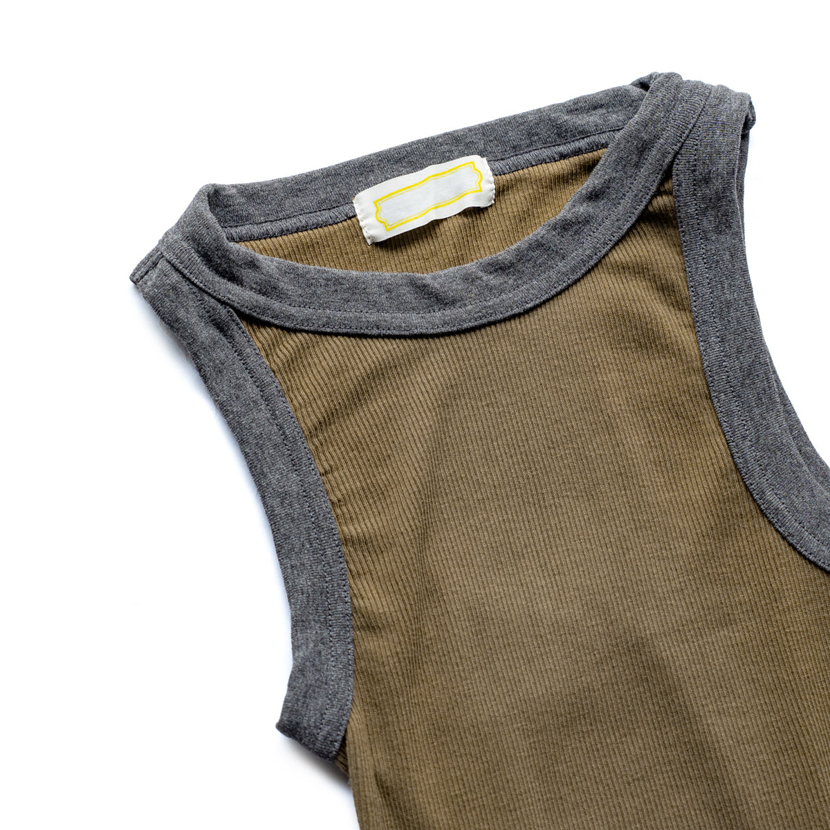 Ohh! × Friday  Cotton silk rib tank -Khaki