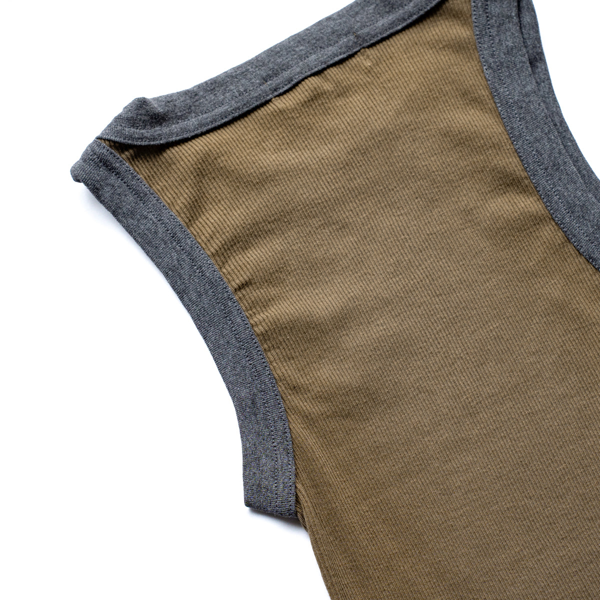 Ohh! × Friday  Cotton silk rib tank -Khaki