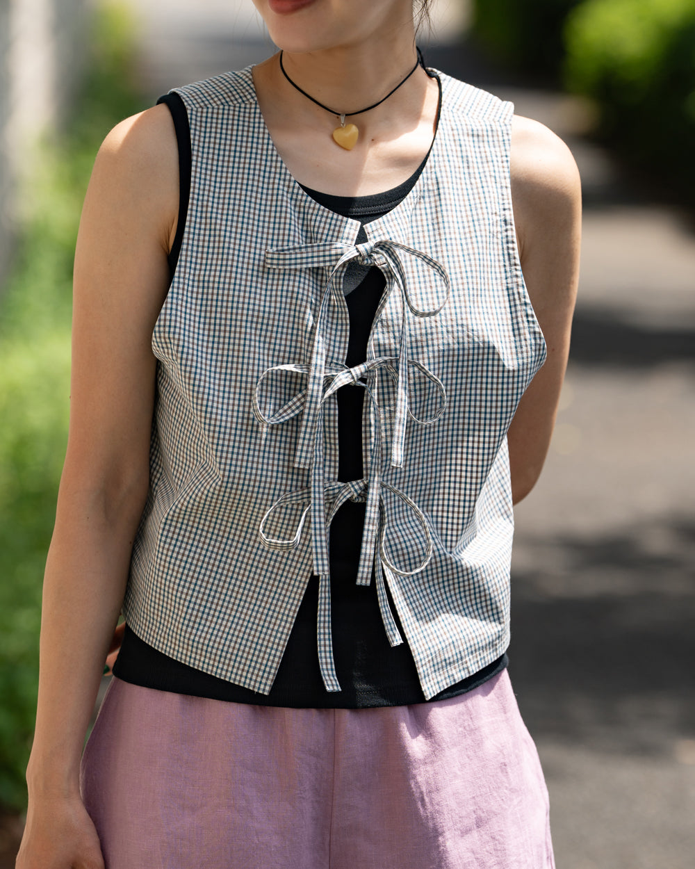 Americana × Friday  2way vest -White check