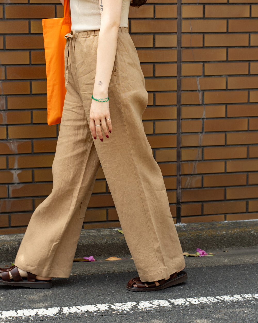 F F F   Easy pants  -Linen  "Light brown"