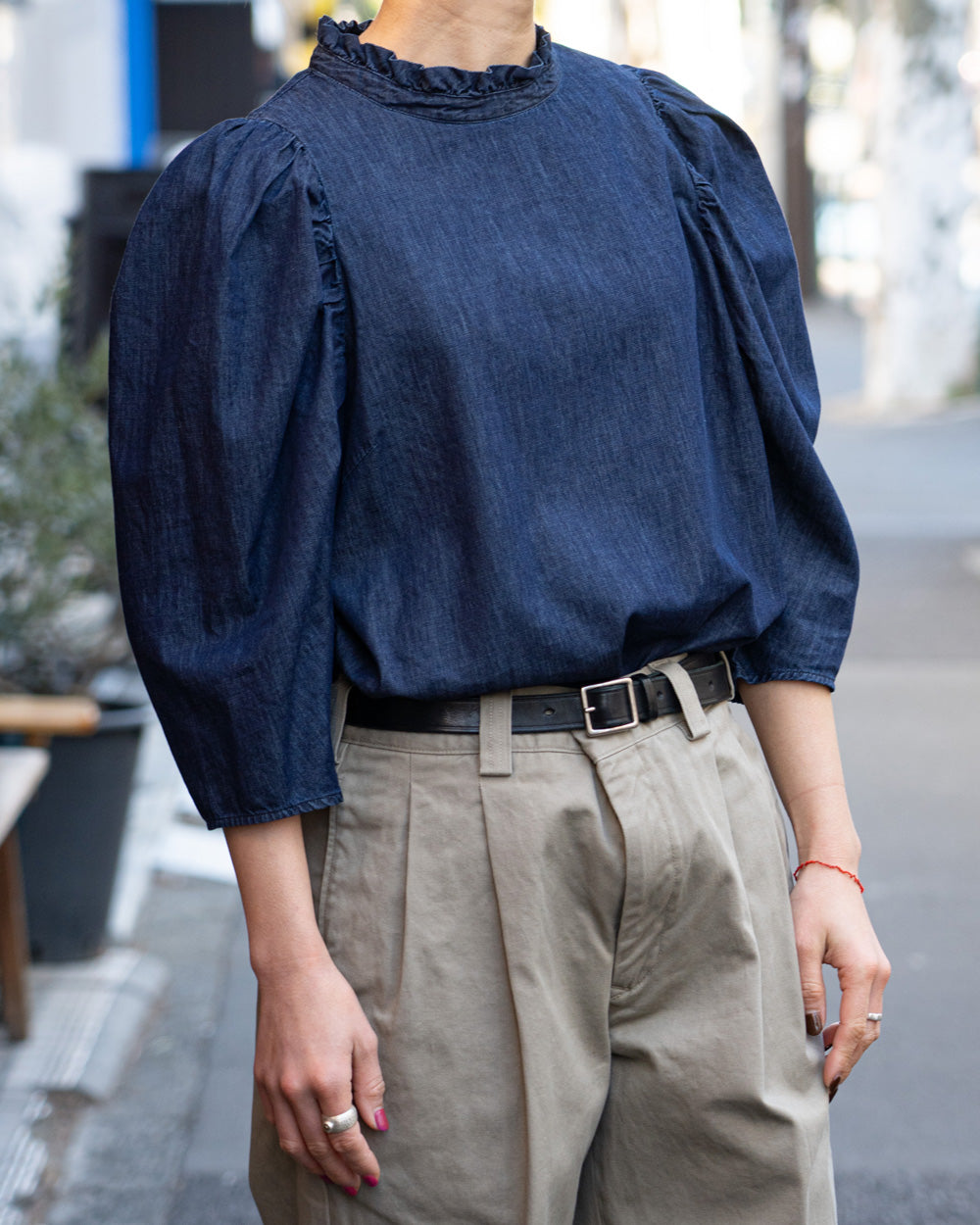 Oblada DENIM SHIRRING BLOUSE
