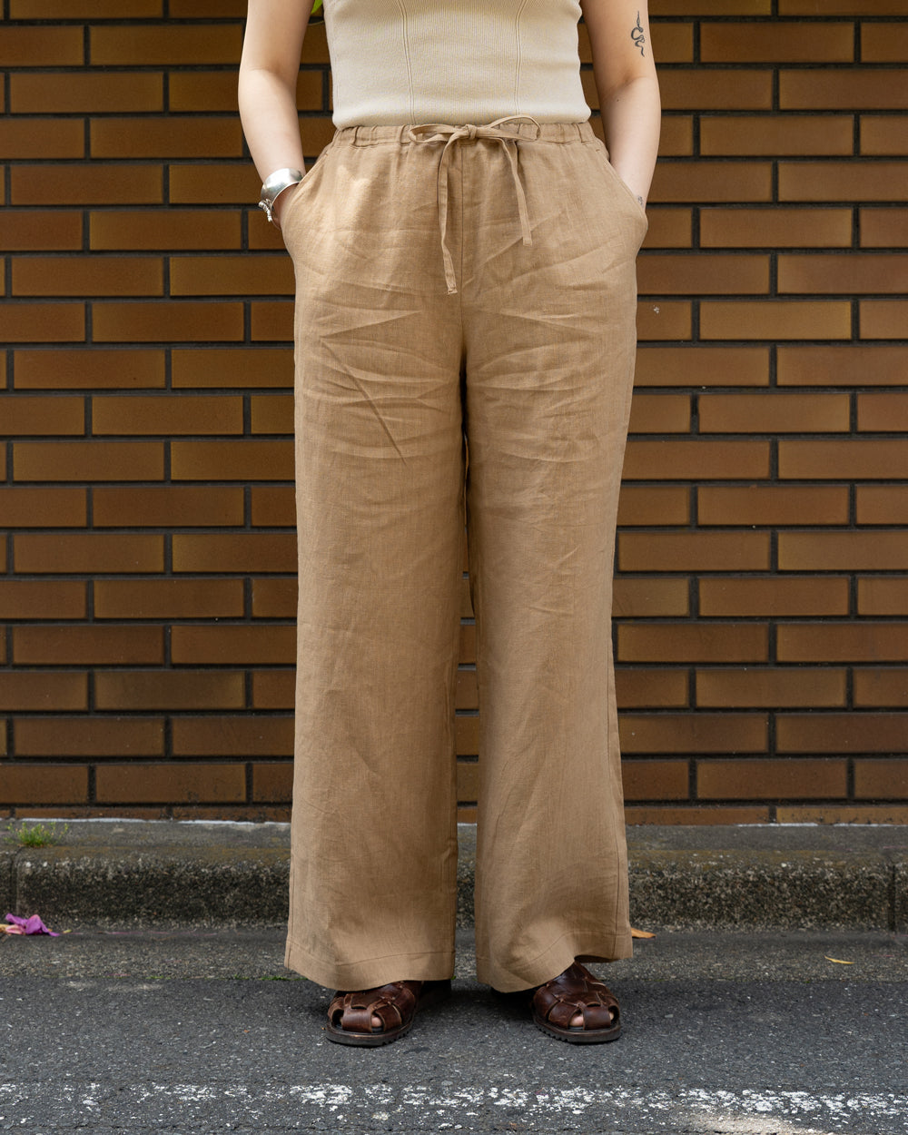 F F F   Easy pants  -Linen  "Light brown"