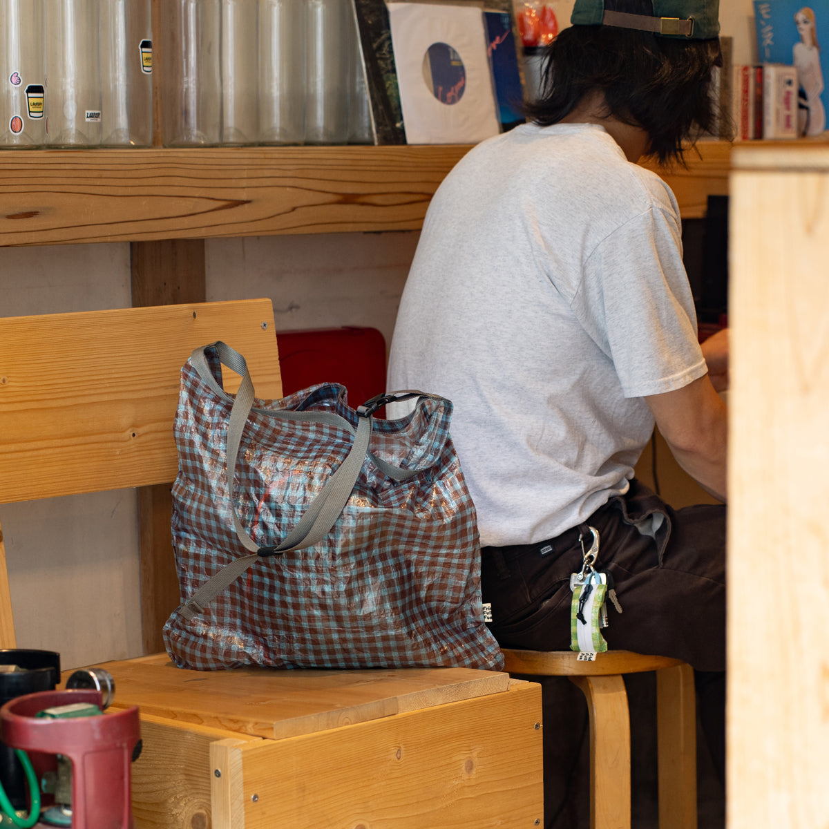 FAIRWEATHER × Friday  Packable sacoche -Dyneema  "Brown×Blue gingham"