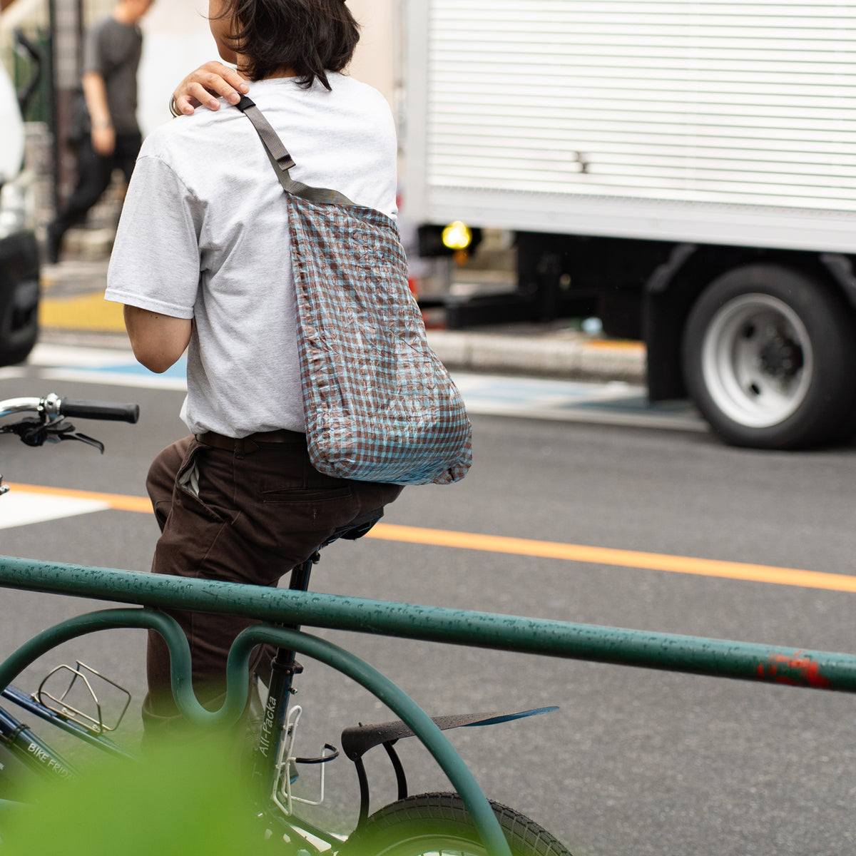 FAIRWEATHER × Friday  Packable sacoche -Dyneema  "Brown×Blue gingham"