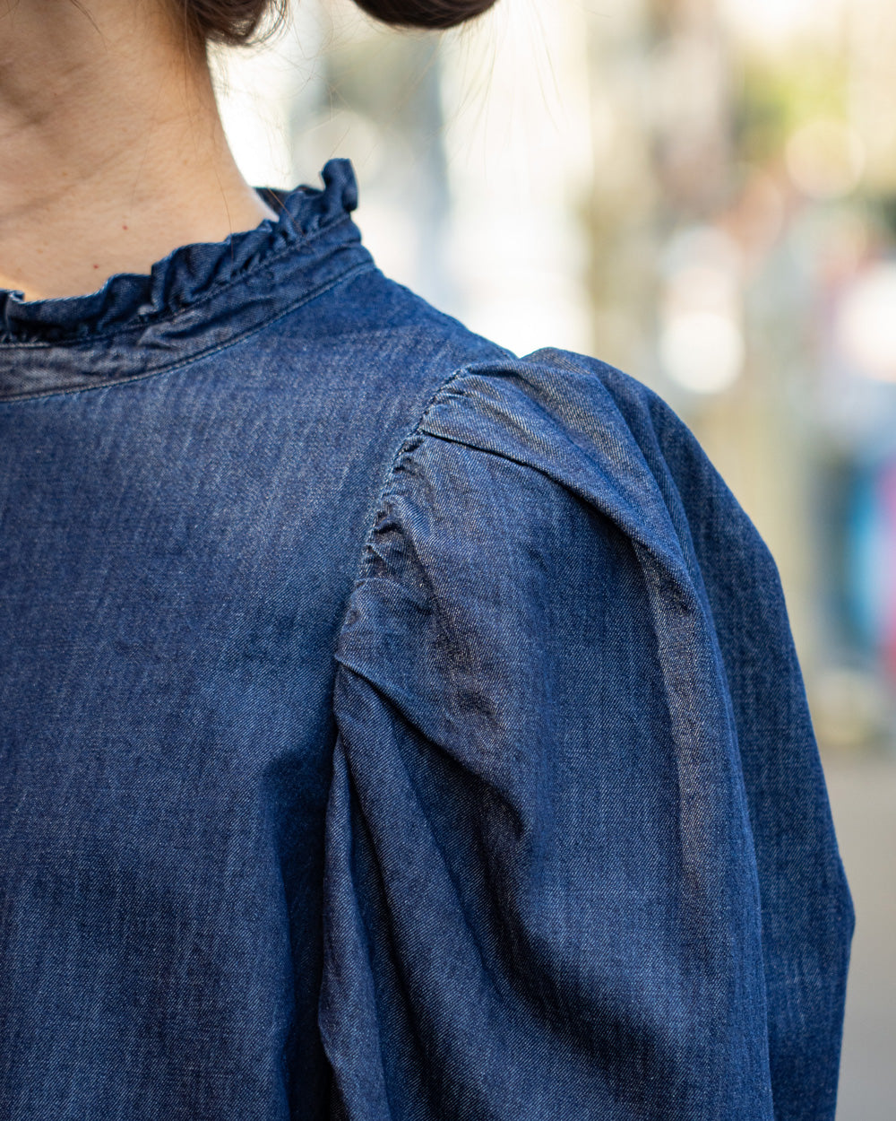 Oblada DENIM SHIRRING BLOUSE