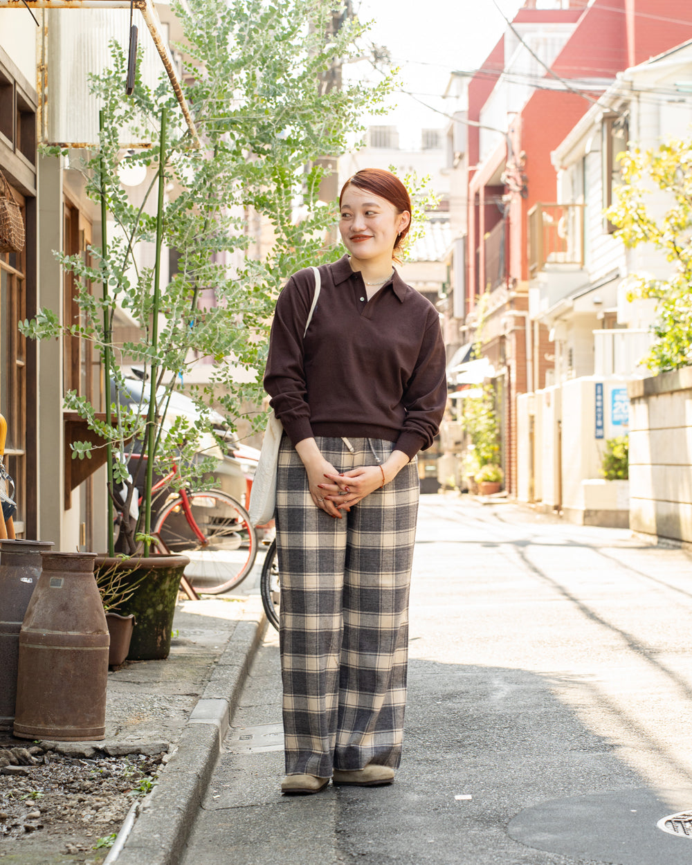 F F F   Easy pants  -Cotton flannel "Charcoal × Off "