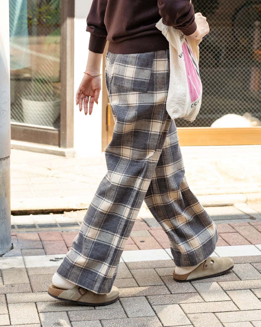 F F F   Easy pants  -Cotton flannel "Charcoal × Off "