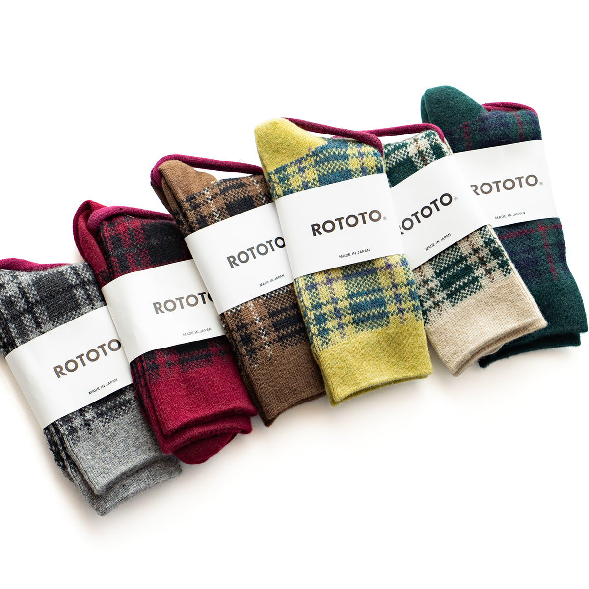 ROTOTO CHECK PATTERN MERINO SOCKS