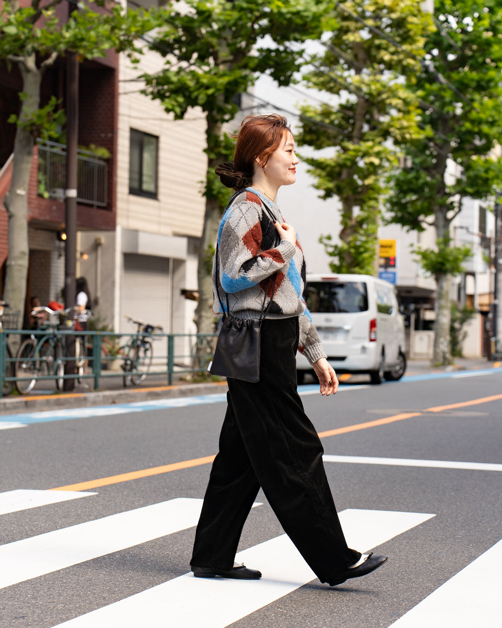 COOHEM　STITCHED ARGYLE KNIT PULLOVER