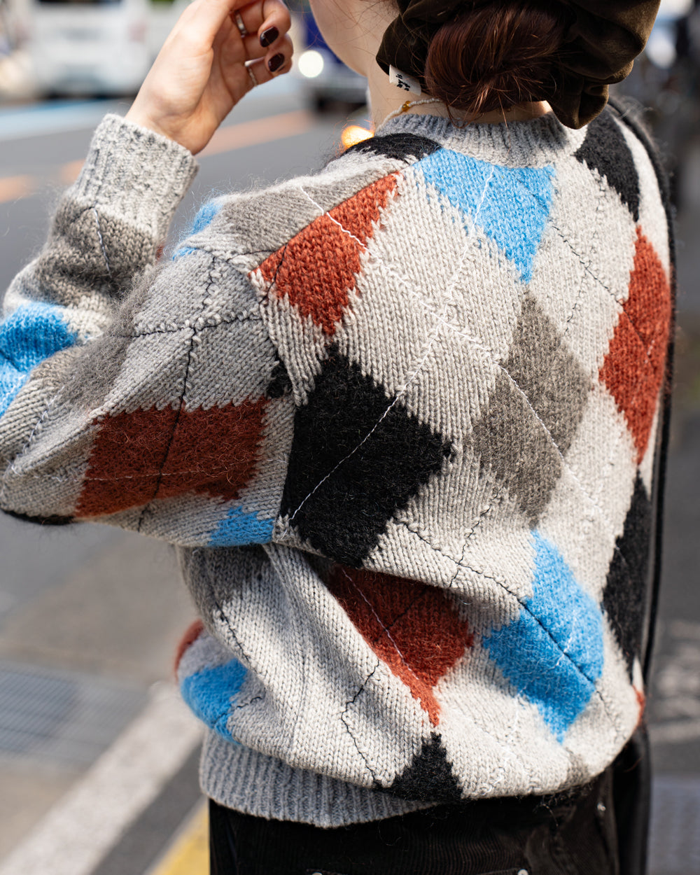 COOHEM　STITCHED ARGYLE KNIT PULLOVER
