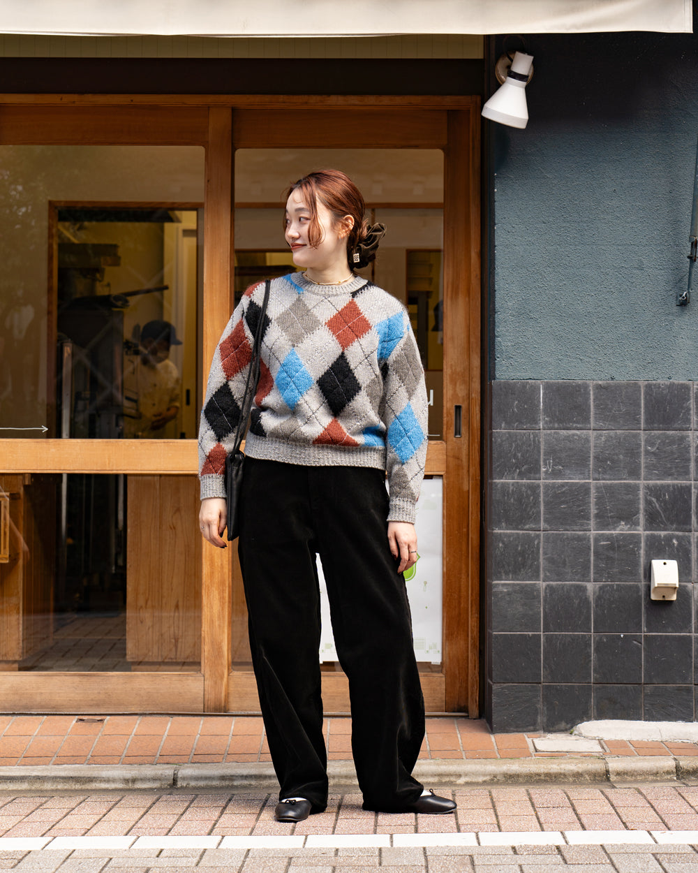 COOHEM　STITCHED ARGYLE KNIT PULLOVER