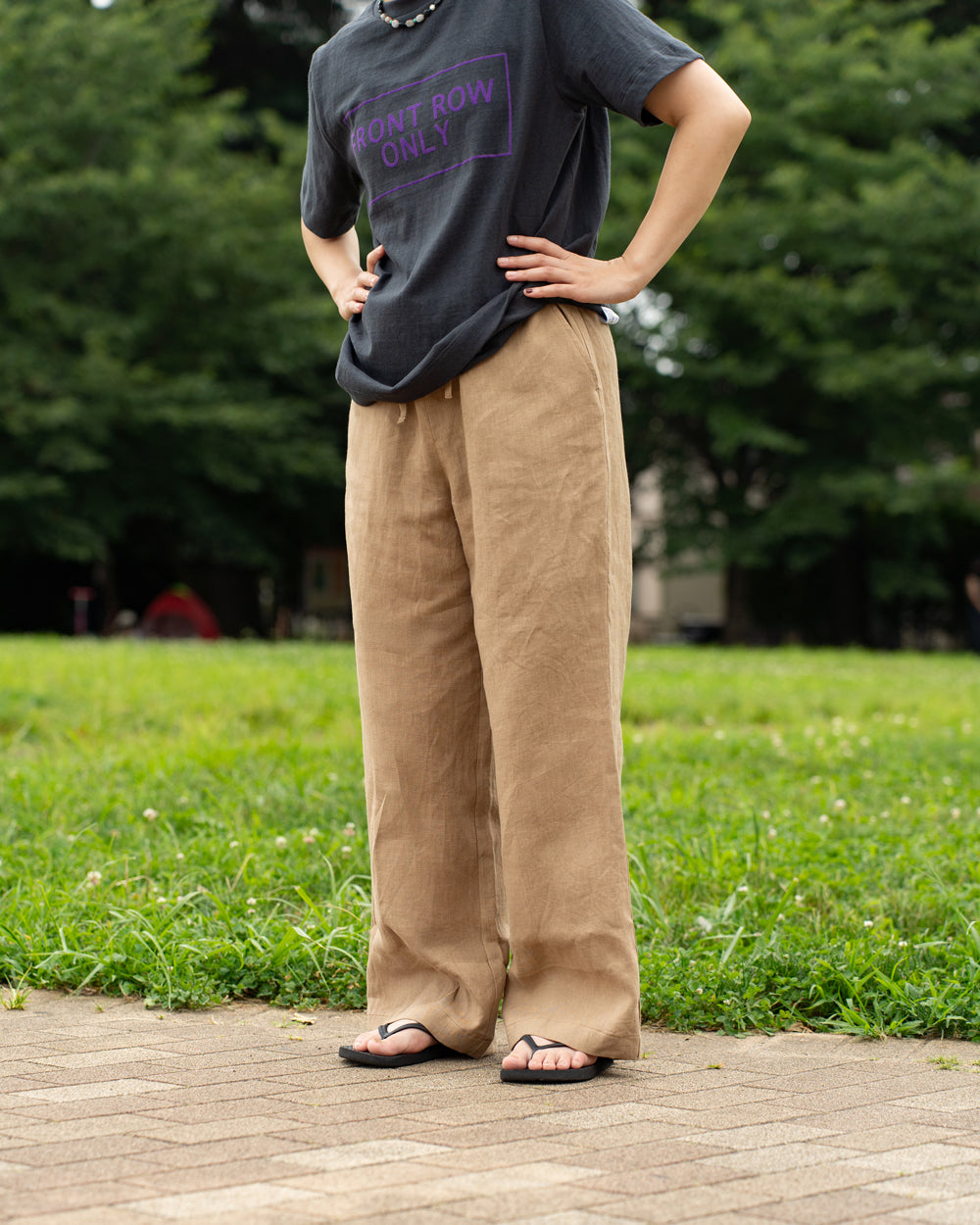 F F F   Easy pants  -Linen  "Light brown"