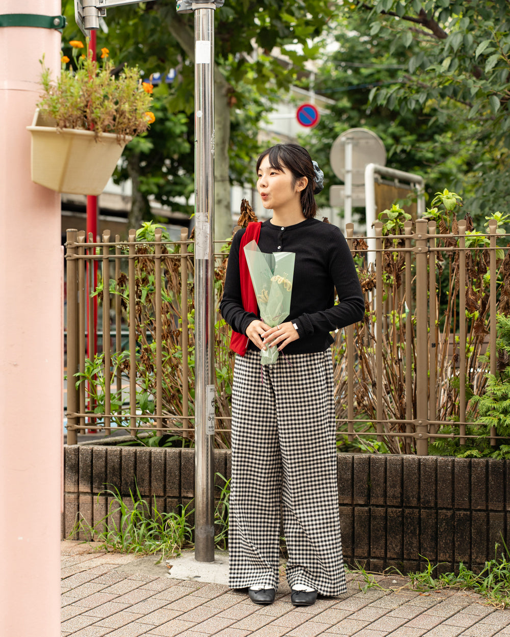 F F F   Easy pants  -Cotton flannel "Black × White"