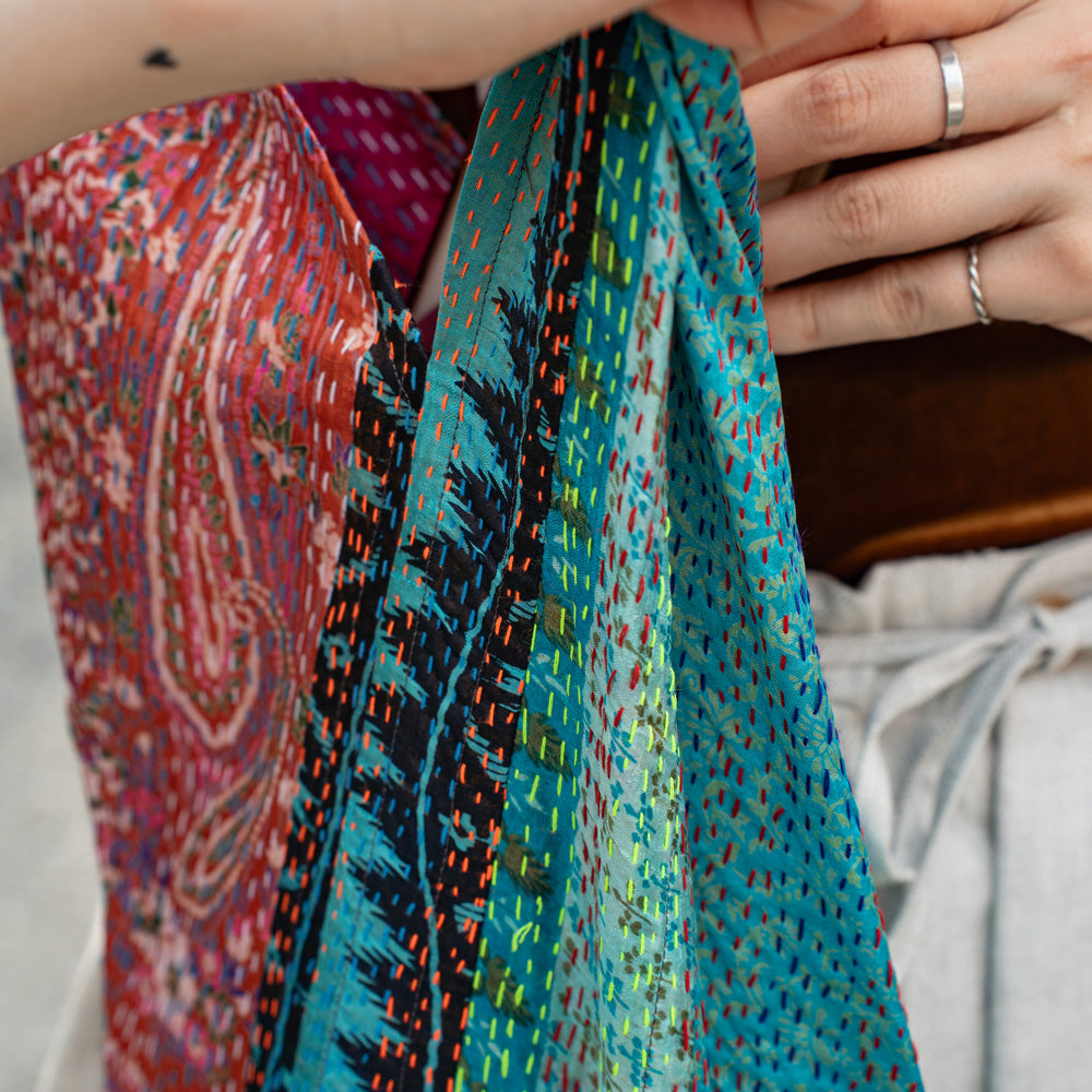 WONDER FULL LIFE   KANTHA  BOTANICAL BAG -Large