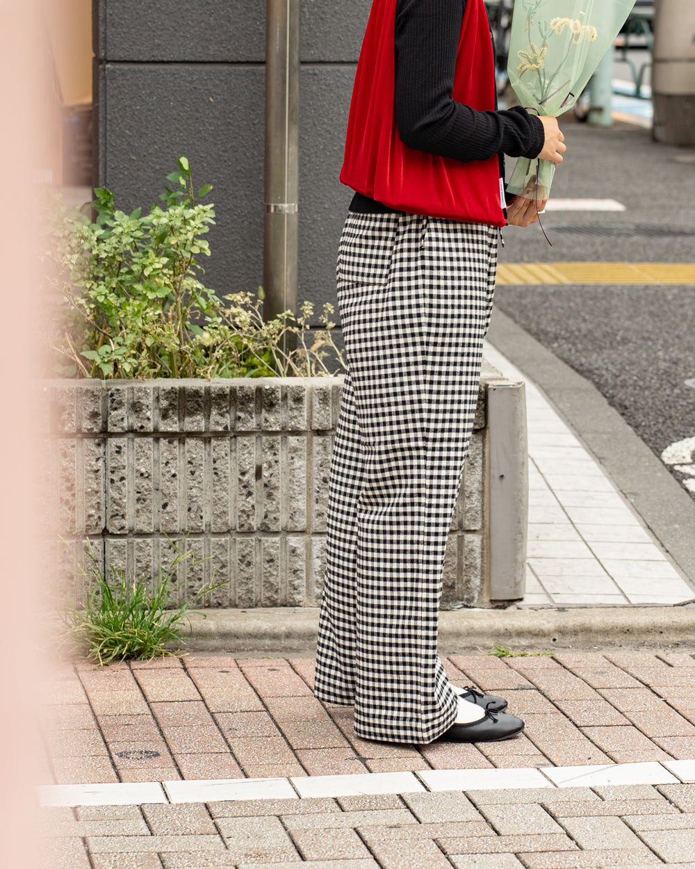 F F F   Easy pants  -Cotton flannel "Black × White"