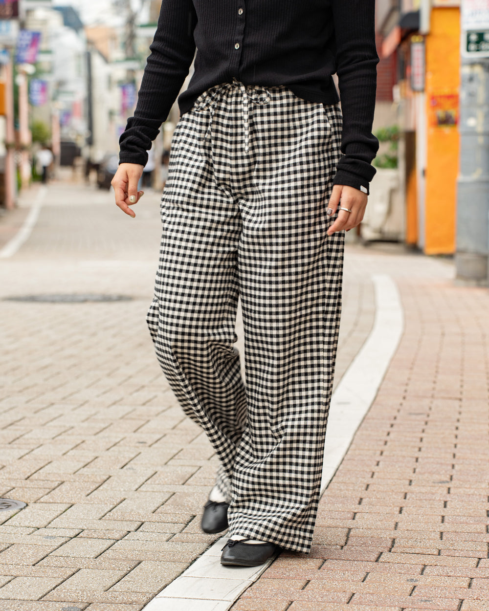 F F F   Easy pants  -Cotton flannel "Black × White"