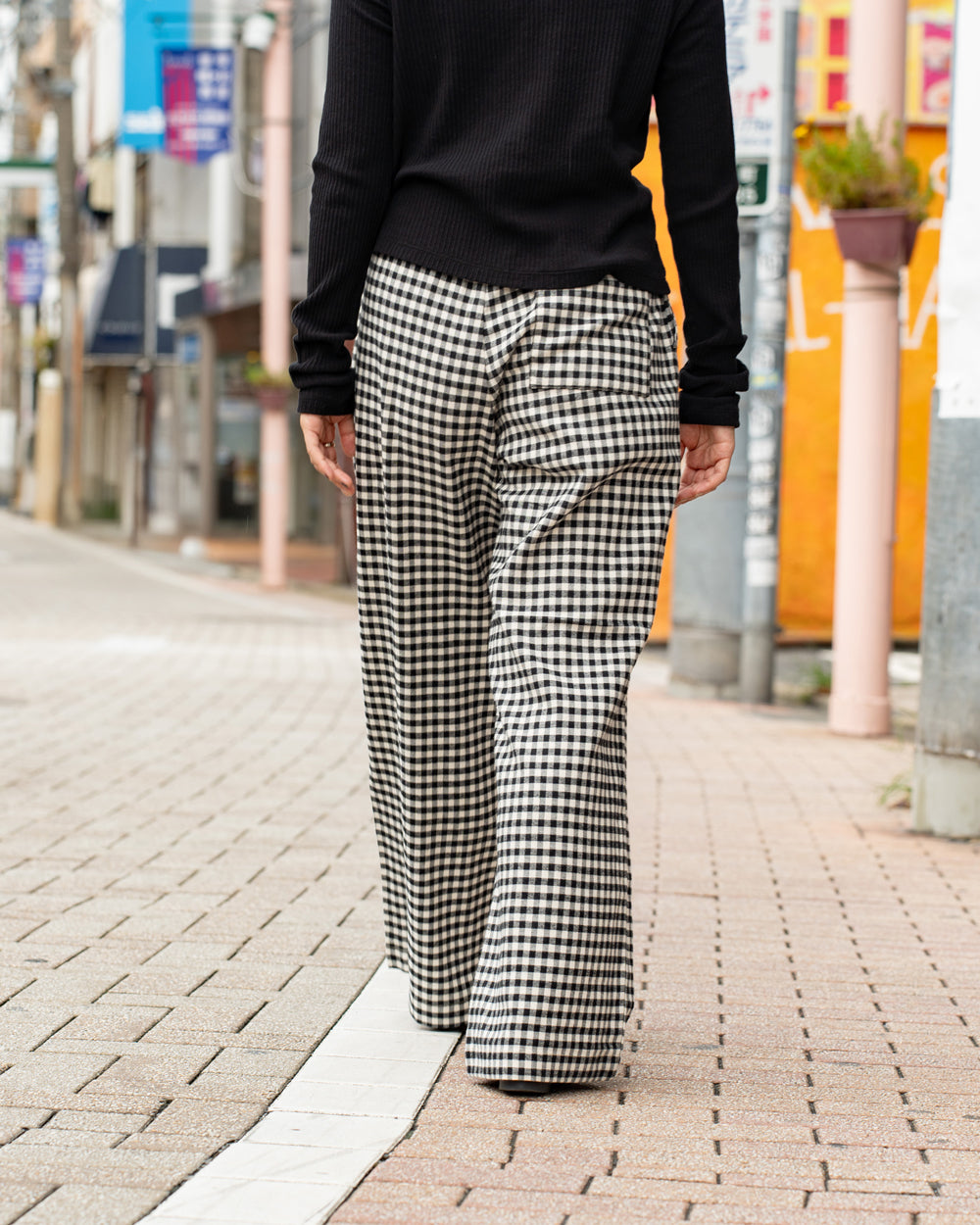 F F F   Easy pants  -Cotton flannel "Black × White"