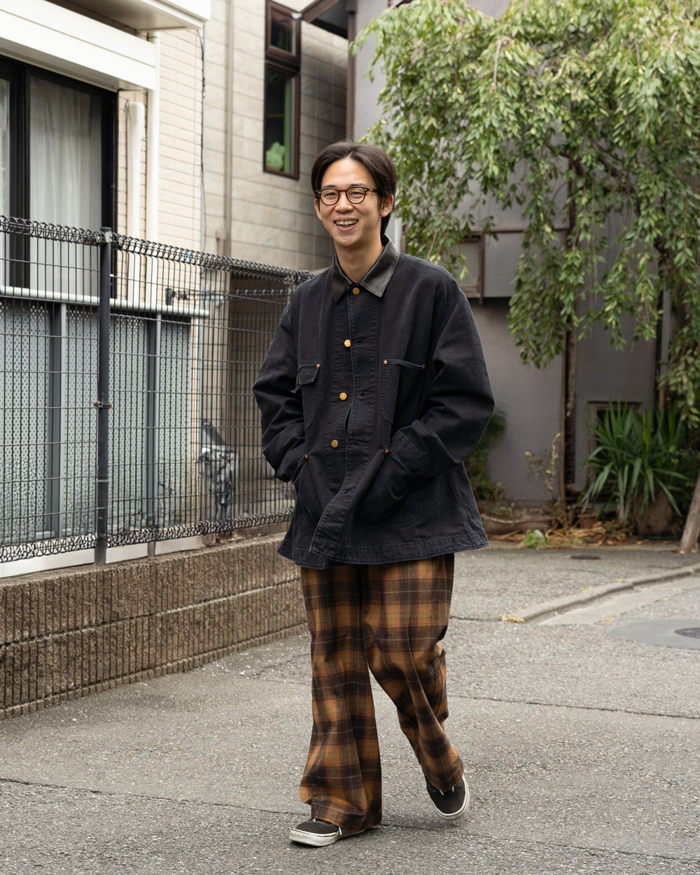 F F F   Easy pants  -Cotton flannel "Orange × Brown "