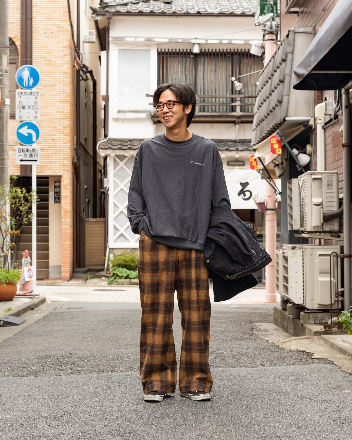 F F F   Easy pants  -Cotton flannel "Orange × Brown "