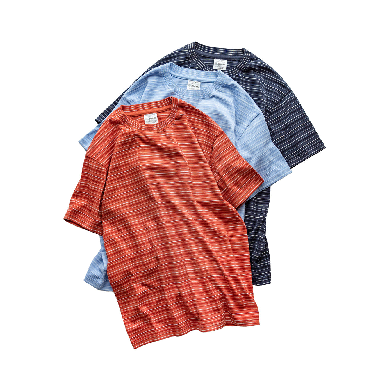 Yonetomi  GARMENT DYED RAMDOM BORDER T-SHIRT