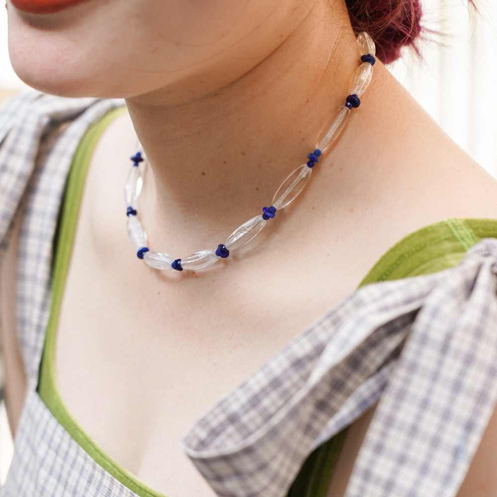Melanie Decourcey   Czech glass beads alternating with Lapiz Lazuli