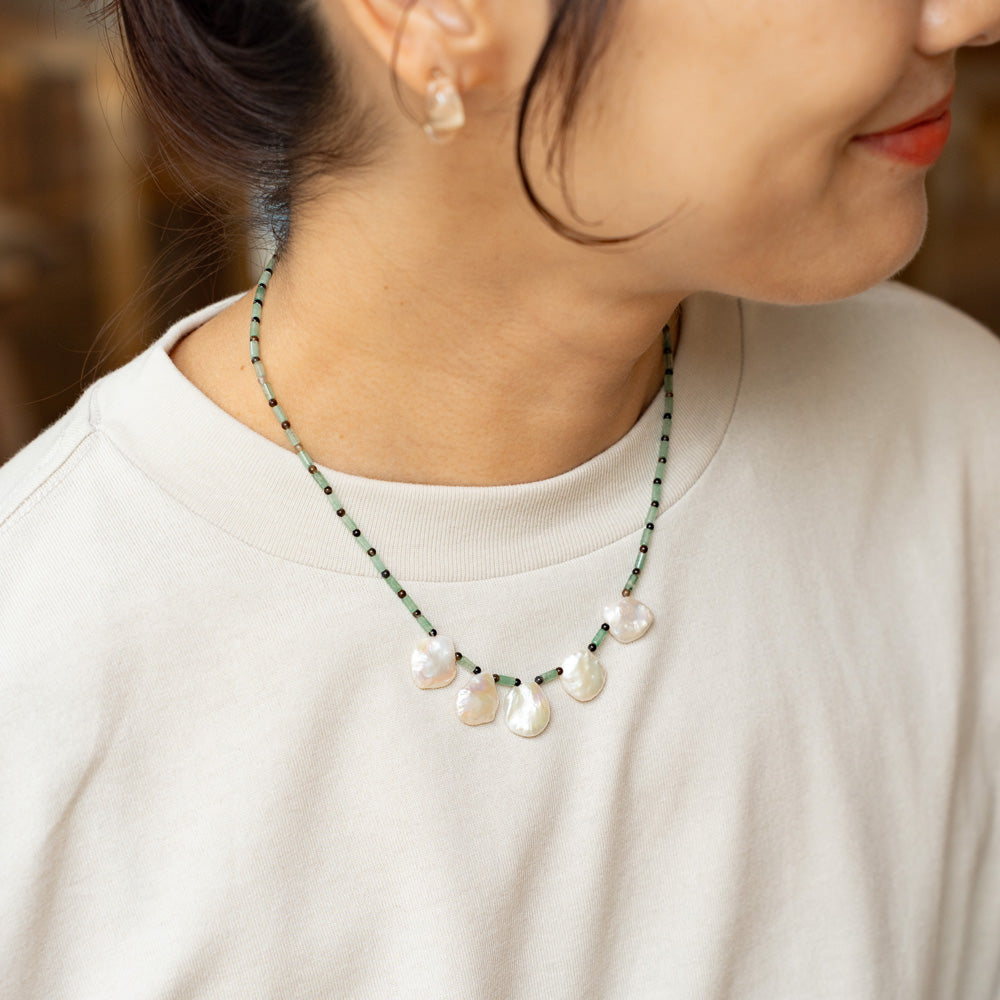 Melanie DeCourcey   Aventurine  tube with Nepal agate and Keshi pearl