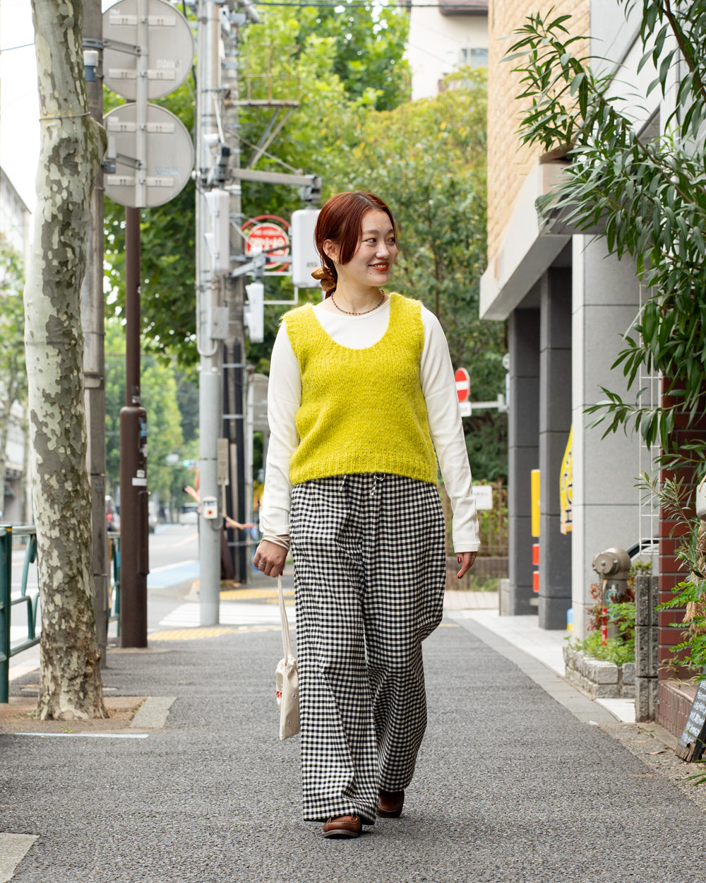 F F F   Easy pants  -Cotton flannel "Black × White"