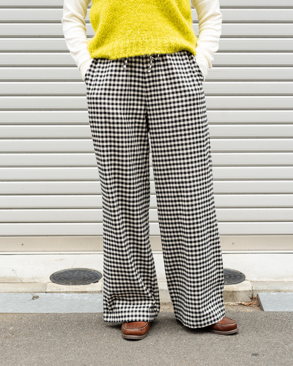 F F F   Easy pants  -Cotton flannel "Black × White"