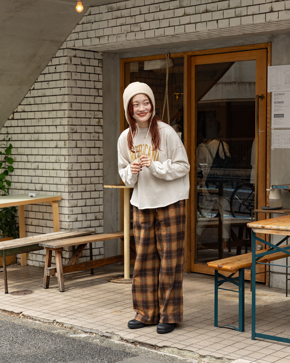 F F F   Easy pants  -Cotton flannel "Orange × Brown "