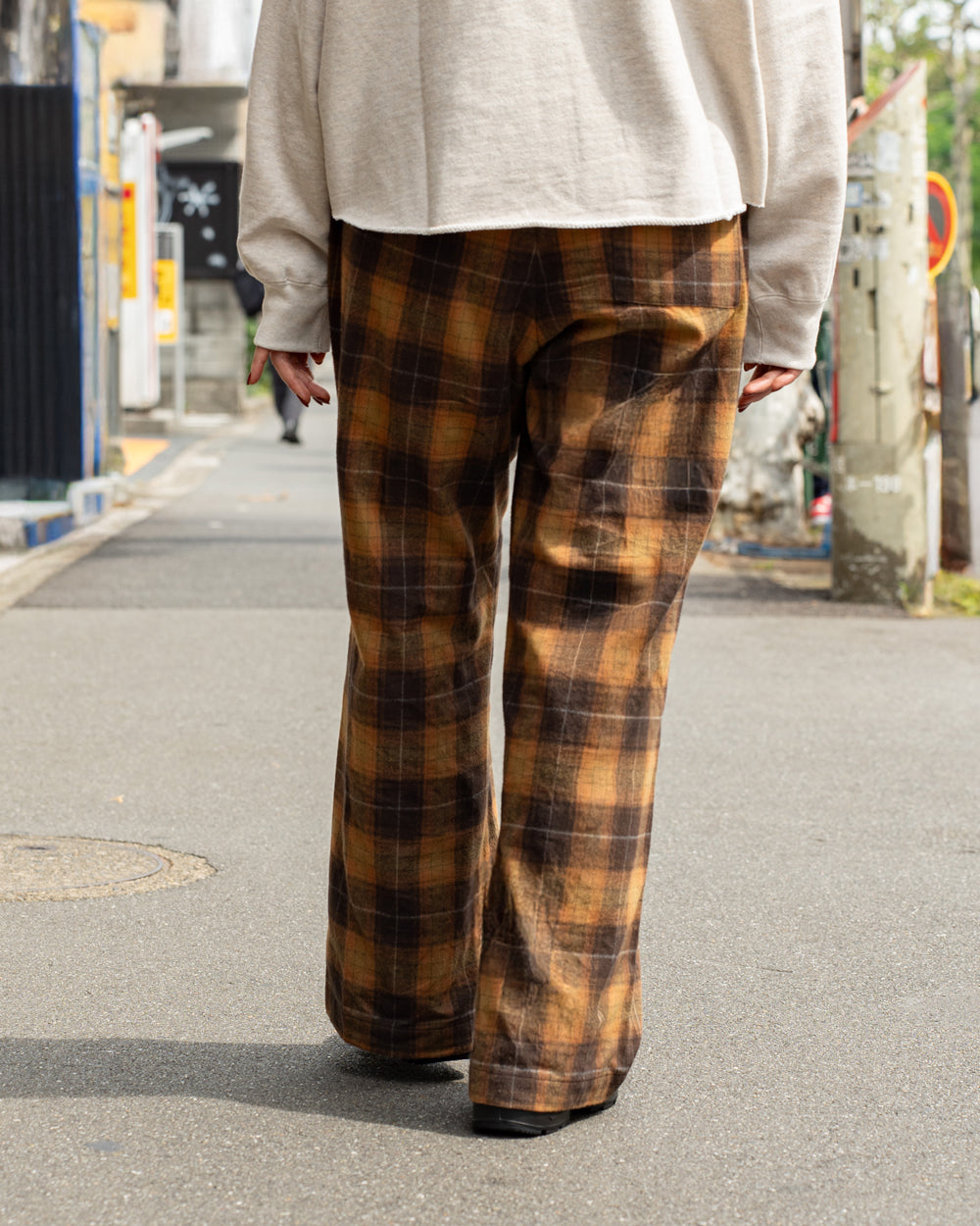 F F F   Easy pants  -Cotton flannel "Orange × Brown "