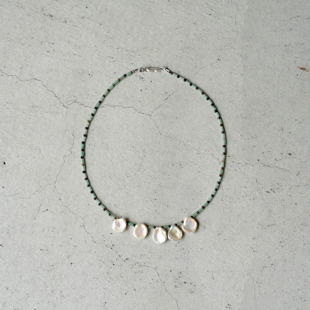 Melanie DeCourcey   Aventurine  tube with Nepal agate and Keshi pearl