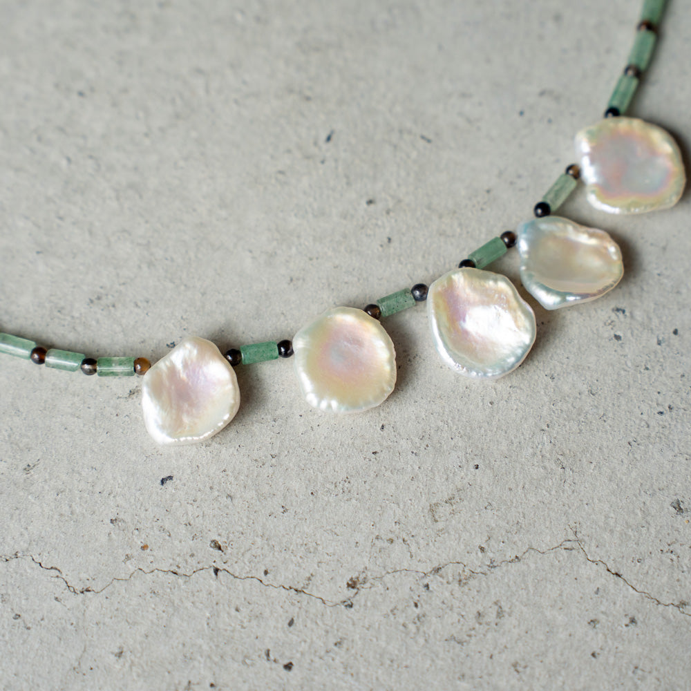 Melanie DeCourcey   Aventurine  tube with Nepal agate and Keshi pearl