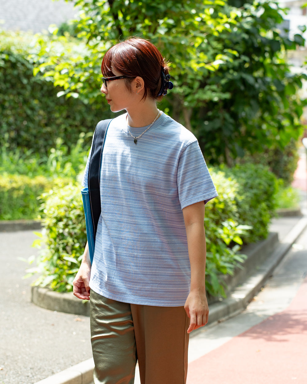 Yonetomi  GARMENT DYED RAMDOM BORDER T-SHIRT
